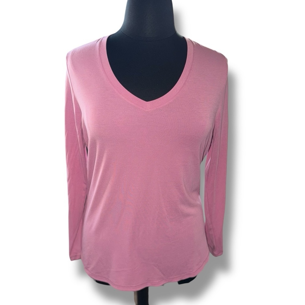 ATHLETA Essential V-Neck Long-Sleeve Top - Antique Rose XL - Picture 2 of 14